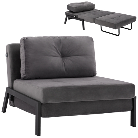Interior - HM3078.11 Armchair Bed, velvet grey, 95x92x66cm