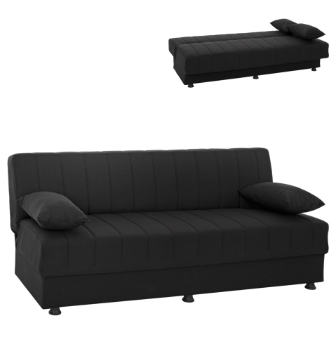 Interior - Hm3239.01 ANDRI three-seater sofa-bed, black fabric, short legs, without arms