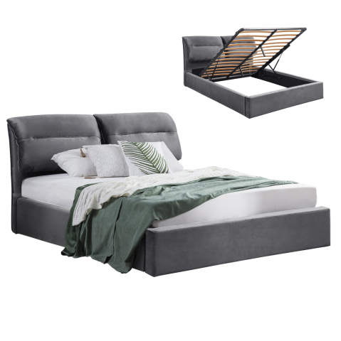 Paturi - HM565.01 Bed, Kendra, Velvet Grey, Storage space 160x200cm