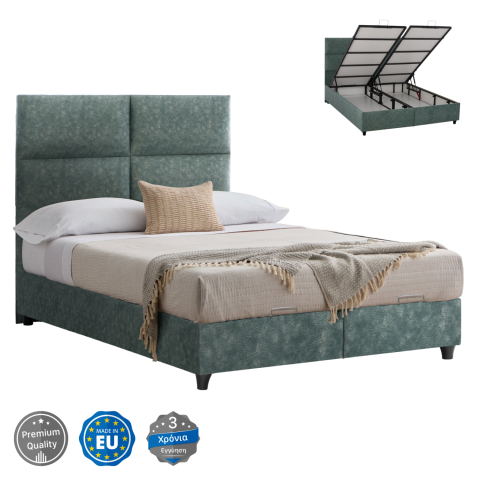 Paturi - HM622.07 bed, nubuck-type green fabric, storage, 160x200