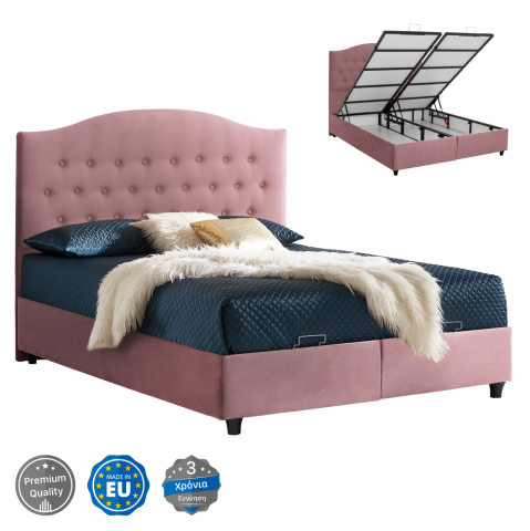 Paturi - HM624.12 bed MALENA, storage space, dusty pink velvet, 160x200