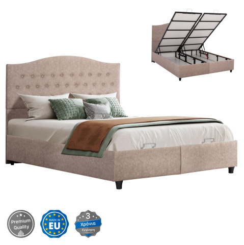 Paturi - HM624.22 bed MALENA, storage space, beige nubuck-type fabric, 160x200