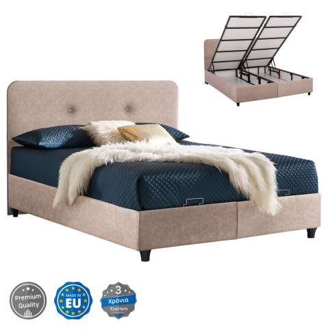 Paturi - HM631.22 bed DOLORES, storage space, beige fabric, 160x200