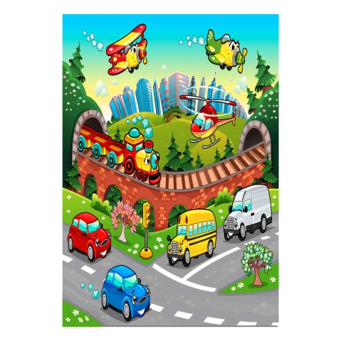 Covoare pentru copii - HM7679.13 120Χ180cm, kids rug with various means of transport, fringes