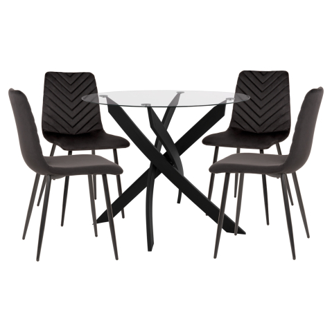 Interior - INDOOR DINING SET 5PCS JAFARU HM11073 METAL--VELVET IN BLACK