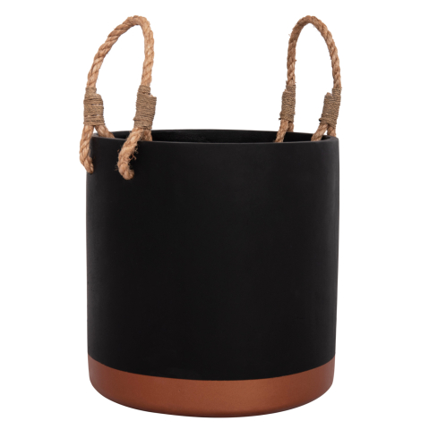 Ghivece de flori - INDOOR PLANTER/POT SERIES TRYLL FB94690M FIBER CEMENT IN BLACK and ROPE Φ31x31Hcm.
