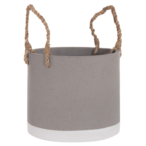 Ghivece de flori - INDOOR PLANTER/POT SERIES TRYLL HM4690S FIBER CEMENT IN GREY and ROPE Φ23x20Hcm.