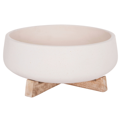 Ghivece de flori - INDOOR POT FRELLO HM4674.02M FIBER CEMENT IN WHITE--TEAK STAND 27x26.5x12Hcm.