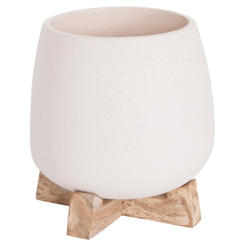 Ghivece de flori - INDOOR POT FRELLO HM4674.02S FIBER CEMENT IN WHITE--TEAK STAND 14.5x14.5x16Hcm.