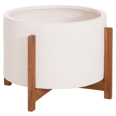Ghivece de flori - INDOOR POT HOFF HM4682.02L FIBER CEMENT IN WHITE COLOR--TEAK BASE Φ50x35Hcm