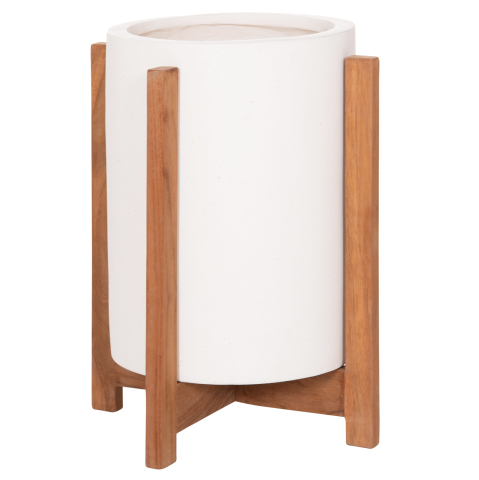 Ghivece de flori - INDOOR POT HOFF HM4682.02S FIBER CEMENT IN WHITE--TEAK BASE Φ33x42Hcm