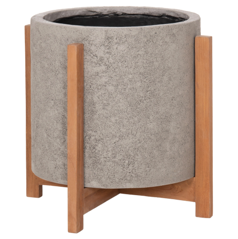 Ghivece de flori - INDOOR POT HOFF HM4682.03M FIBER CEMENT IN GREY--TEAK BASE Φ40x39Hcm