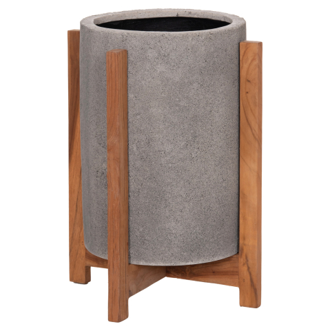 Ghivece de flori - INDOOR POT HOFF HM4682.03S FIBER CEMENT IN GREY--TEAK BASE Φ33x42Hcm