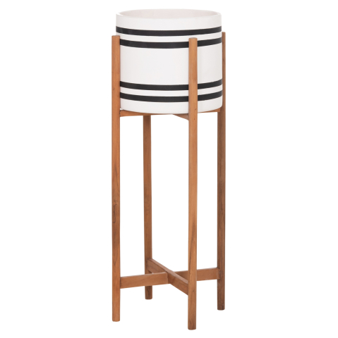 Ghivece de flori - INDOOR POT RENTIL HM4683M FIBER CEMENT IN BLACK/WHITE--TEAK BASE Φ27x66Hcm
