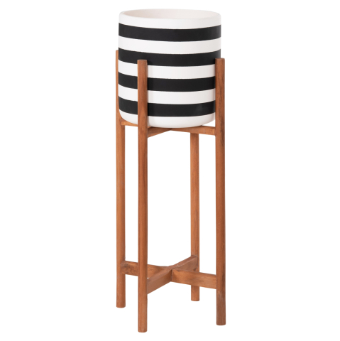 Ghivece de flori - INDOOR POT RENTIL HM4683S FIBER CEMENT IN BLACK/WHITE--TEAK BASE Φ23x60Hcm