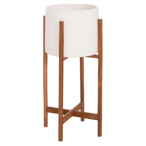 Ghivece de flori - INDOOR POT RENTIL HM4684.02S FIBER CEMENT IN WHITE COLOR--TEAK BASE Φ27x56Hcm