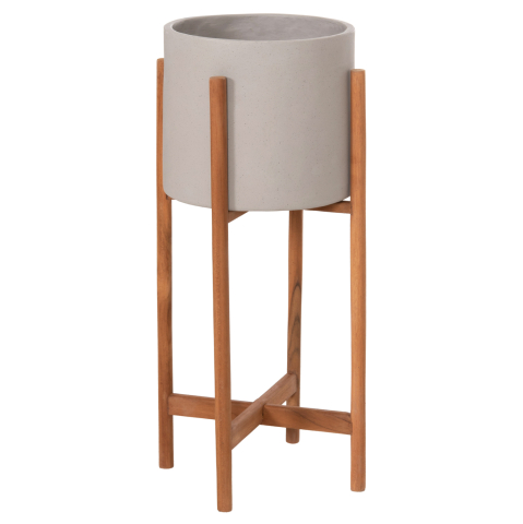 Ghivece de flori - INDOOR POT RENTIL HM4684.03S FIBER CEMENT IN GREY COLOR--TEAK BASE Φ27x56Hcm