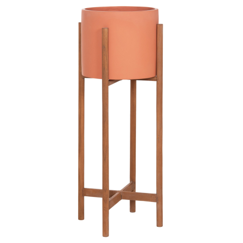 Ghivece de flori - INDOOR POT RENTIL HM4684.08L FIBER CEMENT IN TERRACOTTA COLOR--TEAK BASE Φ27x66Hcm
