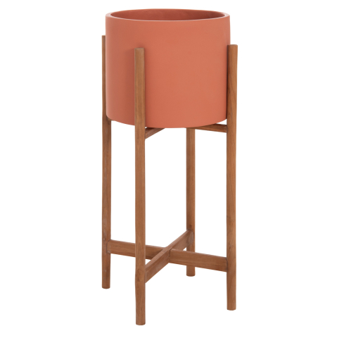 Ghivece de flori - INDOOR POT RENTIL HM4684.08S FIBER CEMENT IN TERRACOTTA COLOR--TEAK BASE Φ27x56Hcm