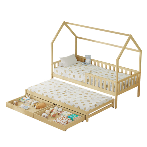 Interior - KID'S BED WITH RETRACTABLE SECOND BED and DRAWERS PHYLLIS HM723.01 PINE WOOD IN NATURAL 206x97x166Hcm.
