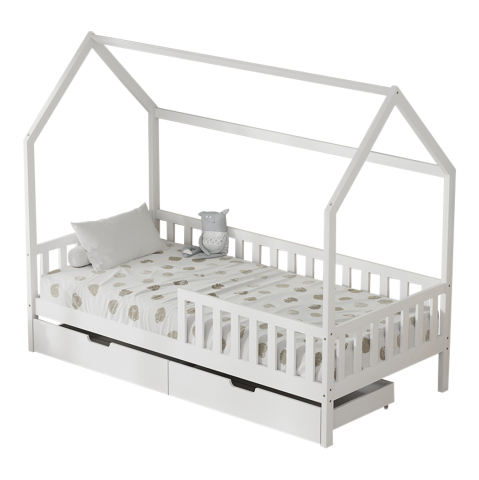 Interior - KIDS' BED WITH DRAWERS PHYLLIS HM724.03 PINE WOOD IN WHITE 196x97x161Hcm.