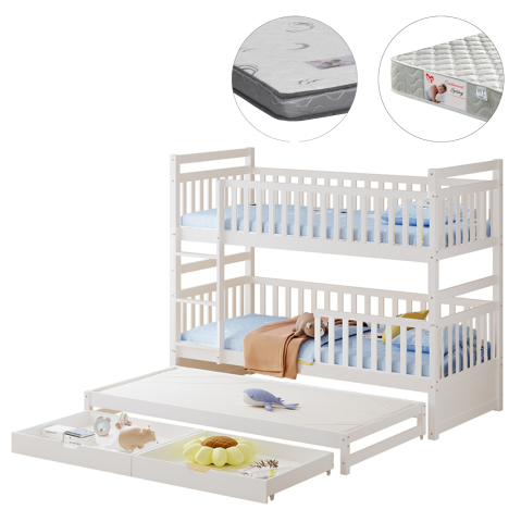 Interior - KIDS' BUNK BED WITH MATTRESSES and DRAWERS TRIPLON HM10996 PINE WOOD IN WHITE 207x97x168Hcm.