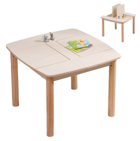 Mese - KIDS' TABLE WITH STORAGE SPACE RICKI HM18339.01 MDF and BIRCH WOOD IN NATURAL 65x65x47Hcm.