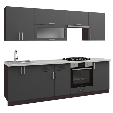 Mobilier de bucatarie - KITCHEN COMBO MDF DARK GREY-HPL TOP BEIGE MARBLE 250x47x84,8Hcm.HM2471.01