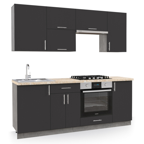 Mobilier de bucatarie - KITCHEN COMBO MELAMINE ANTHRACITE AND BEIGE MARBLE LOOK TOP 200x47x84,8Hcm.HM2470.01