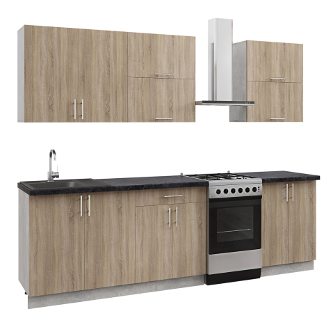 Mobilier de bucatarie - KITCHEN COMBO MELAMINE SONOMA TRUFFLE BLACK MARBLE LOOK TOP 200x47x84,8Hcm.HM2469.01