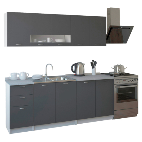 Mobilier de bucatarie - KITCHEN COMPOSITION BENTLEE HM2443.10 GREY MELAMINE WITH WHITE COUNTERTOP 200x46-29,2cm.