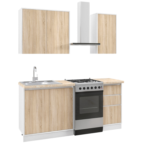 Mobilier de bucatarie - KITCHEN COMPOSITION MELAMINE SONOMA OAK KAI BEIGE MARBLE COUNTERTOP 120x47x84,8Υεκ.HM2466.01