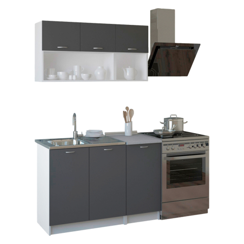 Mobilier de bucatarie - KITCHEN COMPOSITION NIKLAUS HM2438.10 MELAMINE IN GREY WITH WORKTOP IN WHITE 120x46-29,2cm.