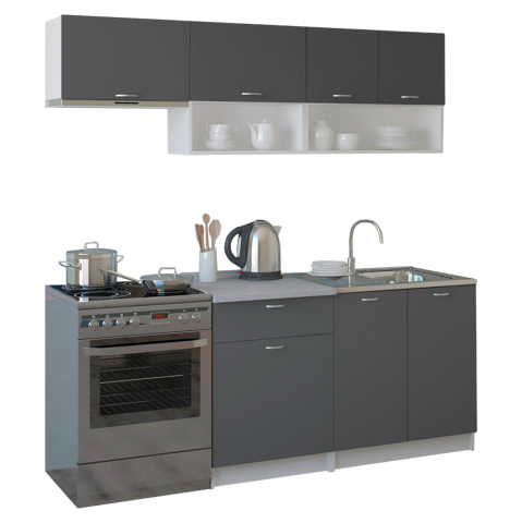 Mobilier de bucatarie - KITCHEN COMPOSITION RODNEY HM2440.10 GREY MELAMINE WITH WHITE COUNTERTOP 200x46-29,2cm.