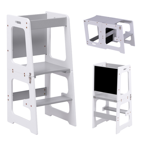 Interior - LEARNING TOWER WITH BLACKBOARD RICKI HM18345.03 PINE WOOD IN WHITE/GREY 37x40x84Hcm