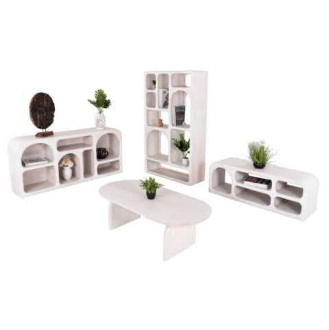 Seturi de living - LIVING ROOM 4PCS SET HANDYR HM11947 SOLID MANGO WOOD IN WHITE
