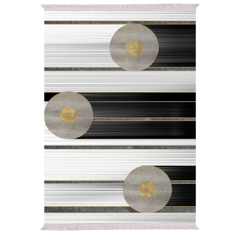 Articole de uz casnic - LIVING ROOM CARPET JOSIANE WITH FRINGES WHITE-BLACK-GOLD 180X280cm.HM7723.24