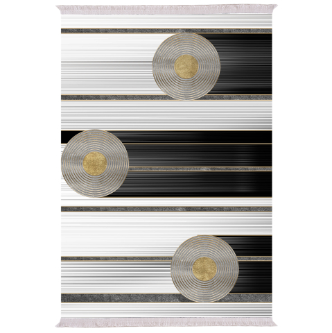 Covoare de zona - LIVING ROOM CARPET WITH FRINGES WHITE-BLACK-GOLD 80Χ150cm.HM7676.24