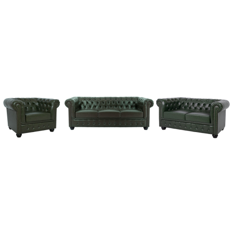 Interior - LIVING ROOM SET 3PCS MOBAR HM10912.08 PU LEATHER T.CHESTERFIELD--CYPRESS GREEN