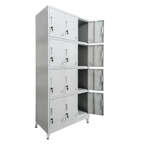 Dulapuri metalice - LOCKER METALLIC BEXLEY HM21105.01 WITH LEGS - 12 CABINETS WITH KEY LOCKS IN LIGHT GREY 90x45x195Hcm.