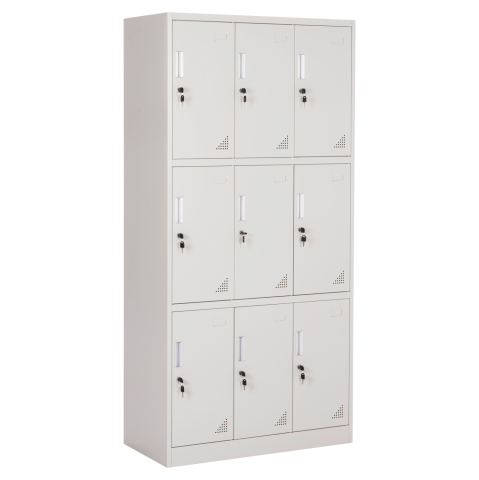 Dulapuri metalice - LOCKER METALLIC MALMOE HM5636.11 9 CABINETS WITH KEY LOCKS IN LIGHT GREY 90x45x185Hcm.