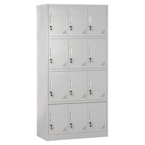 Dulapuri metalice - LOCKER METALLIC WITH 12 CABINETS WITH KEY LOCKS BEXLEY HM5637.11 LIGHT GREY 90x45x185Hcm.