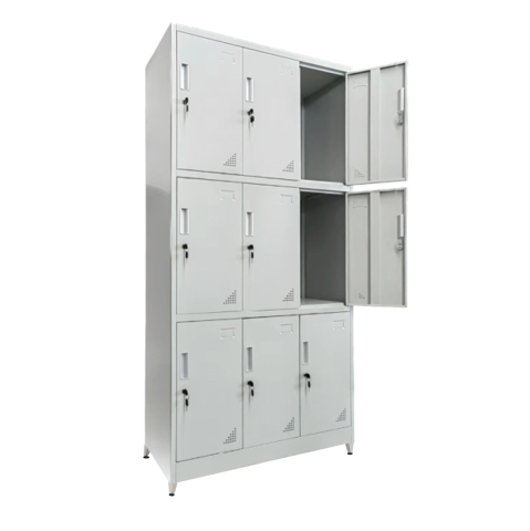 Dulapuri metalice - LOCKER METALLIC WITH LEGS MALMOE HM21105 9 CABINETS WITH KEY LOCKS IN LIGHT GREY 90x45x195Hcm.