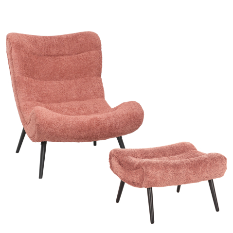 Interior - LOUNGE ARMCHAIR WITH FOOTREST BRYM HM10929.02 PINK BOUCLE FABRIC-BLACK LEGS 97x80x100Hcm.