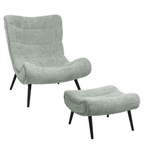Interior - LOUNGE ARMCHAIR WITH FOOTREST BRYM HM10929.05 PISTACHIO GREEN BOUCLE FABRIC-BLACK LEGS 97x80x100Hcm.