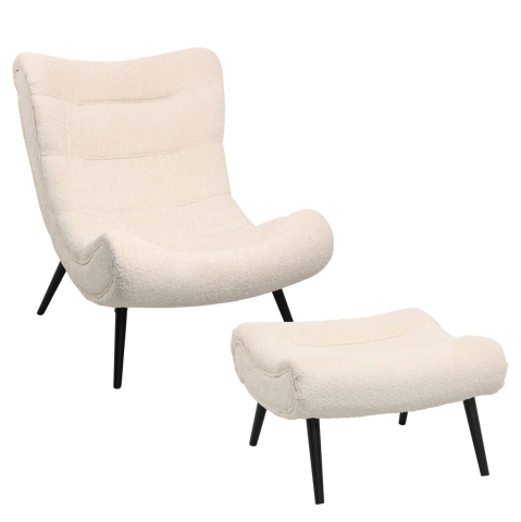 Interior - LOUNGE ARMCHAIR WITH FOOTREST BRYM HM10929.06 ECRU BOUCLE FABRIC-BLACK LEGS 97x80x100Hcm.