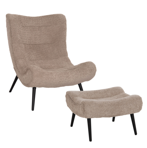 Fotolii - LOUNGE ARMCHAIR WITH FOOTREST BRYM HM10929.08 BROWNISH BEIGE BOUCLE-BLACK LEGS 80x95x95Hcm.