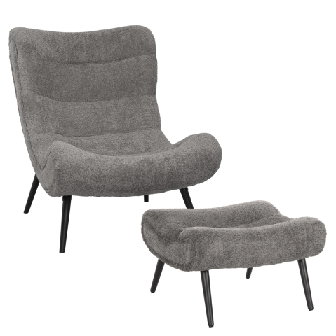 Interior - LOUNGE ARMCHAIR WITH FOOTREST BRYM HM10929.11 GREY BOUCLE FABRIC-BLACK LEGS 97x80x100Hcm.