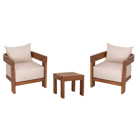 Seturi canapea - LOUNGE SET KIOTO HM10960 COFFEE TABLE and 2 LOUNGE ARMCHAIRS--TEAK WOOD-BEIGE CUSHIONS