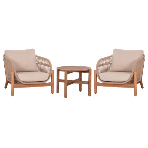 Seturi canapea - LOUNGE SET SANJI HM21214 COFFEE TABLE and 2 LOUNGE ARMCHAIRS--ACACIA WOOD-ALUMINUM FRAME-ROPE
